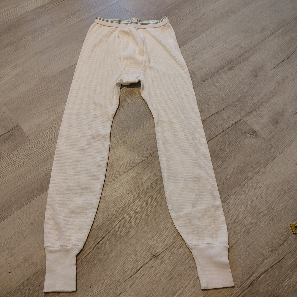 Vintage Hanes Mens Thermal Long Johns Pants White Waffle Knit Base Layer Medium